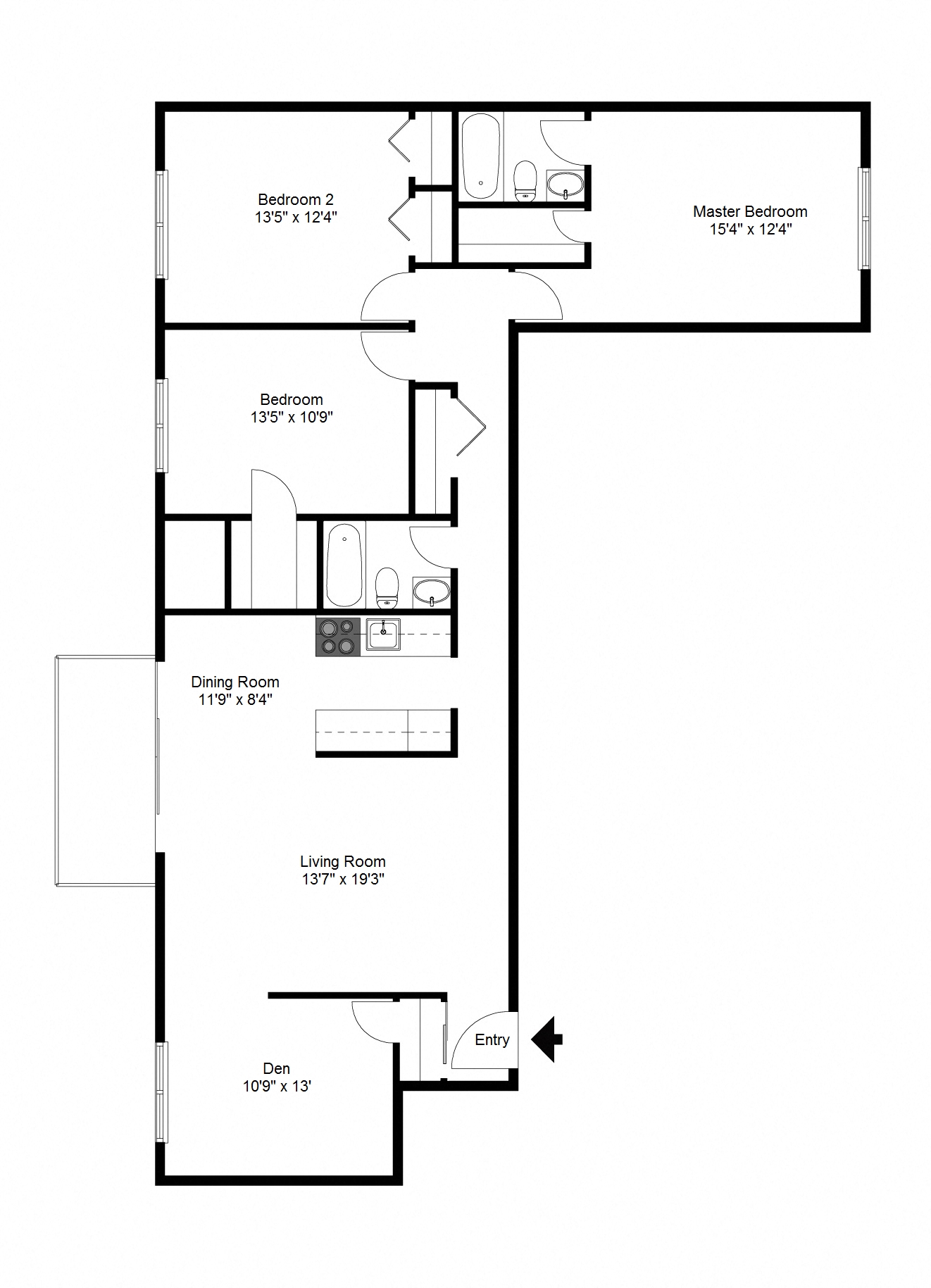 Floor plan for 3 beds, 2 baths, 1430 sqft